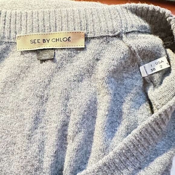 See By Chloé Gray Wool Cashmere Pullover Pocket Sweater Size 2 - Picture 4 of 4